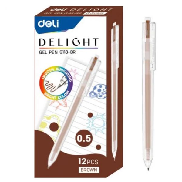 Ручка гелевая Deli ght EG118-BR коричневый , прозрачный